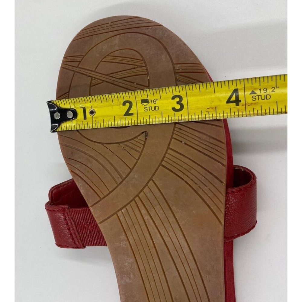 Nine West Red Women’s Size 7.5 Slip-On Sandals Leather Wedge Buckle Summer - Picture 10 of 12